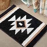 TANVILL Bathroom Rugs Boho Bath Mat Non Slip Black Aztec Bath Rug, Soft Absorbent Luxury Plush Washable Floor Carpet for Bathroom Shower Modern Decor 18x24