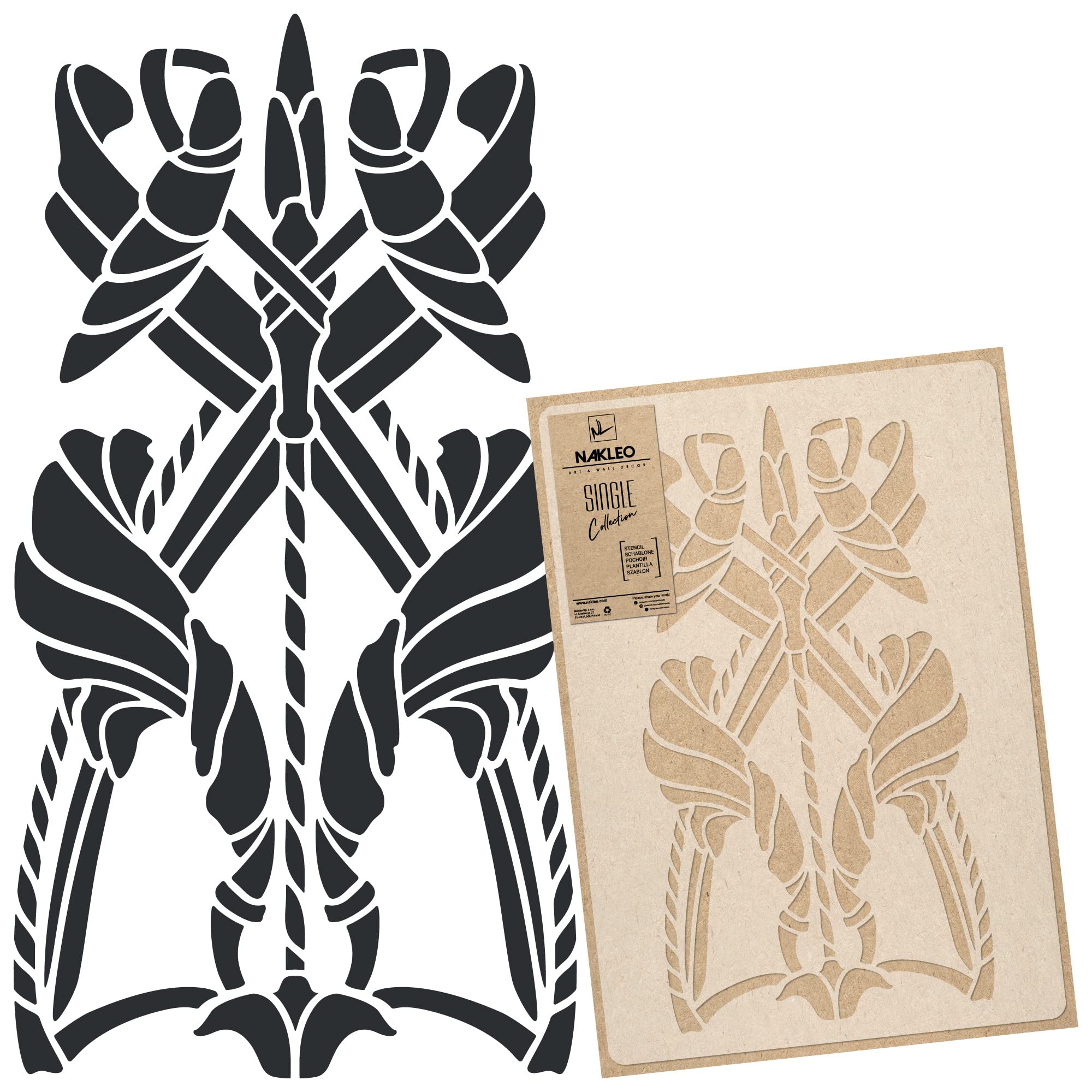 NAKLEO Large Wall Painting Stencil 43x64 cm, Art Nouveau Secession Ornament Flower Pattern, Reusable Plastic Template, DIY Art and Craft Home Decor, Floor Wood Fabric Furniture