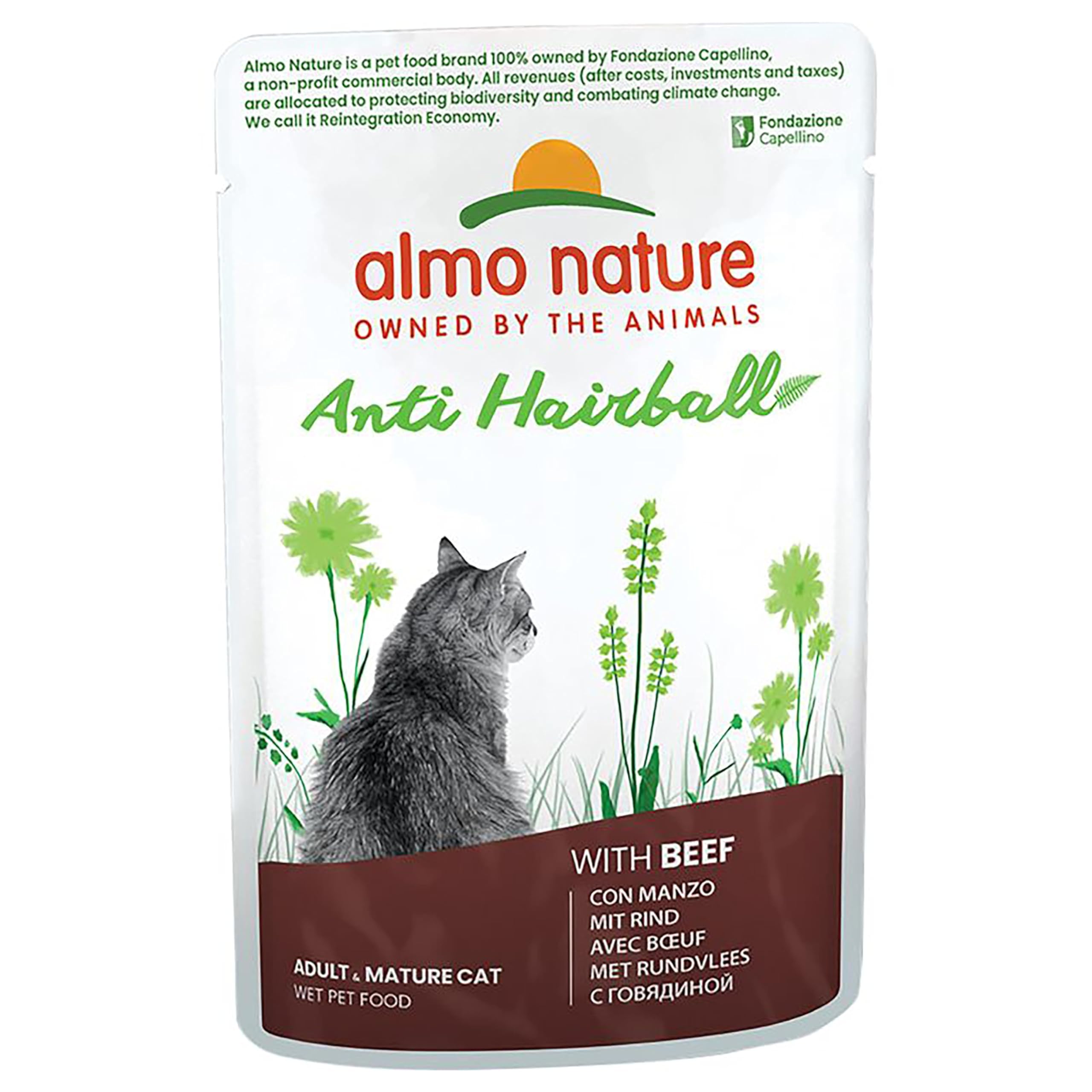 Almo Nature Functional - Anti Hairball - Wet Food for Adult and Mature Cats - with Beef - Prevents Hairball Formation - 70g (Pack of 30)