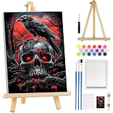 MOGTAA Halloween Paint by Numbers Kit for Adults Beginners with Frame, Skull Adult Paint by Number Kits on Canvas with Easel, Easy DIY Birds Oil Painting Kits for Home Decor, 8x12in