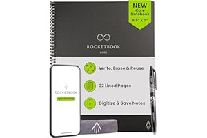 Rocketbook Core Reusable Smart Notebook, Lined Pages For School, Work and Creative Projects, Letter Size 8.5x11, Black - Premium