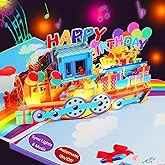 3D Train Pop Up Musical Birthday Card for Grandson, Granddaughter, Kids, Boys and Girls, Light Up Features, Plays 'Happy Birthday' Song, Fun Interactive Birthday Greeting