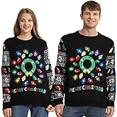 Ugly Christmas Sweater Women Men,Light Up Christmas Sweater for Couples,Funny Cute Reindeer LED Xmas Tacky Sweaters