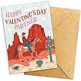 Podagree Cowboy Valentine Card “Happy Valentine’s Day Partner”, Western Desert Horse Riding Love Card, Cute Country Themed Romantic Card For Boyfriend Girlfriend Husband Wife 8x5.3 Inch Single with Envelope