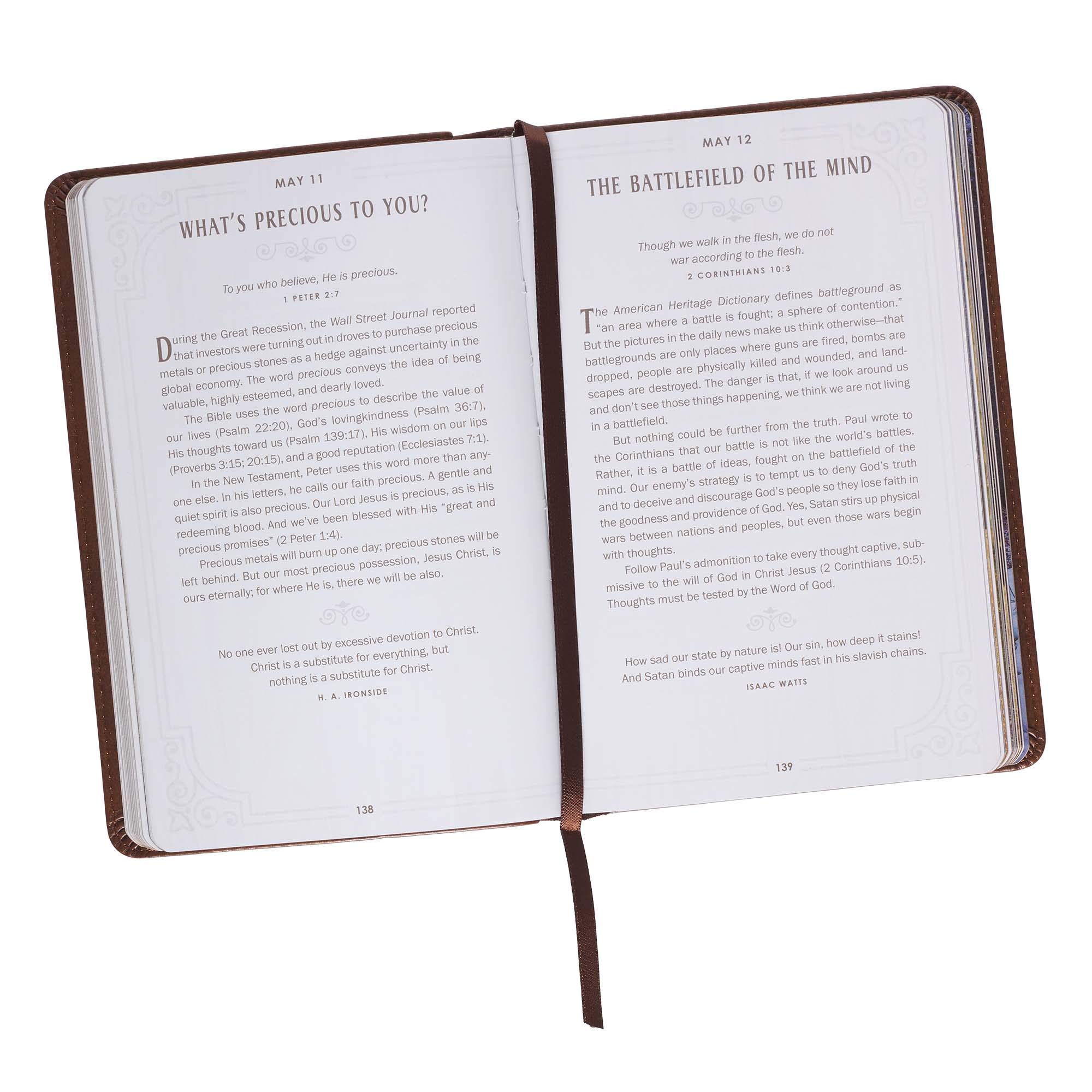 Walking with God Devotional - Brown Faux Leather Daily Devotional for Men & Women 365 Daily Devotions