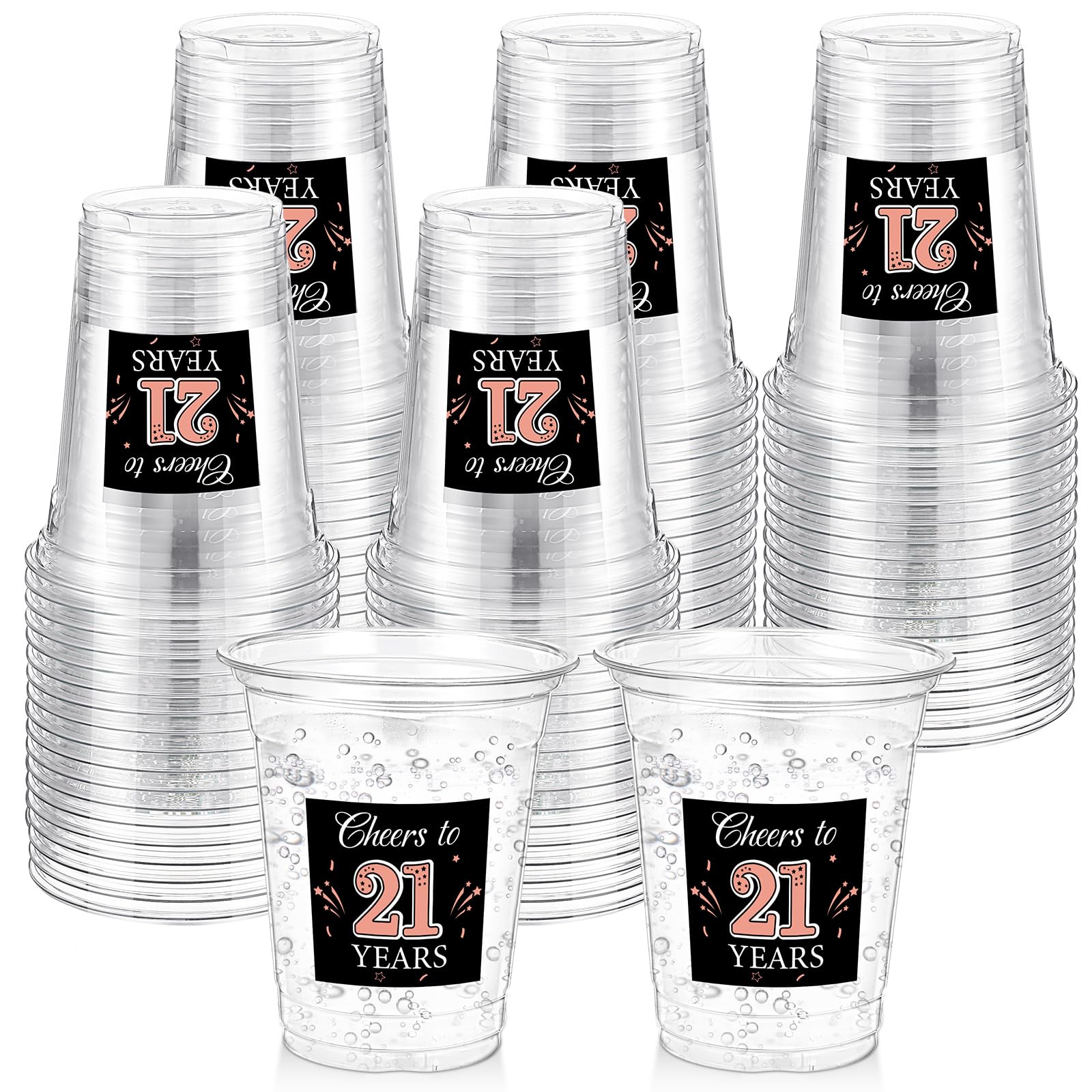 Photo 1 of Amyhill 60 Pack 21st Birthday Plastic Cup Bulk 12 oz Cheers to 21 Years Disposable Clear Cup Happy Birthday Party for Men Women Rose Gold Decorations Party Favors Anniversary