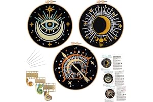 Louise Maelys 3 Set Tarot Moon Embroidery Kits for Beginners with Evil Eye Pattern,Adults Starter Cross Stitch Kit DIY Needlepoint