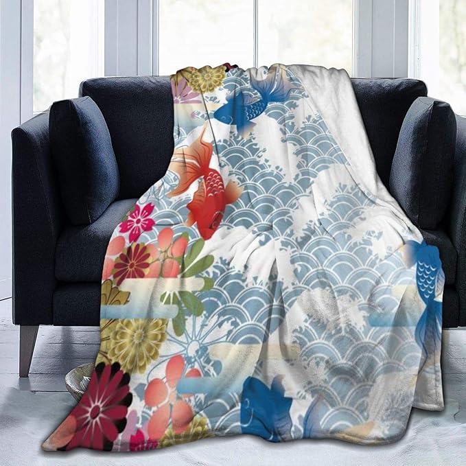 KIMDFACE Flannel Fleece Soft Throw Blanket,Asian Traditional Japanese