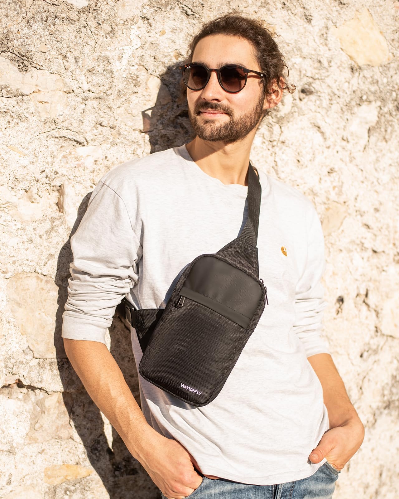 WATERFLY Umhängetasche Crossbody Brusttasche Schultertasche: Sling Bag Tasche Herren Klein Handtasche Crossover Crossbag Schulter Männer Handy Bauch Sportarten Wandern 2