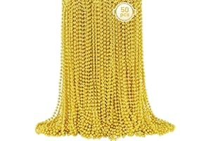 SHAOQINLIN 50 PCS Gold Bead Necklace, Gold Mardi Gras Christmas Beads Necklaces 33" Metallic Beaded Costume Necklaces Party Necklaces for Mardi Gras Parade Throws Wedding Birthday Pirate Party Favors