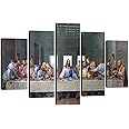 Fu-Keivy The Last Supper Wall Decor Jesus Canvas Wall Art Frame Pictures for Dining Room Kitchen 5 Piece Painting Wooden Framed Artwork