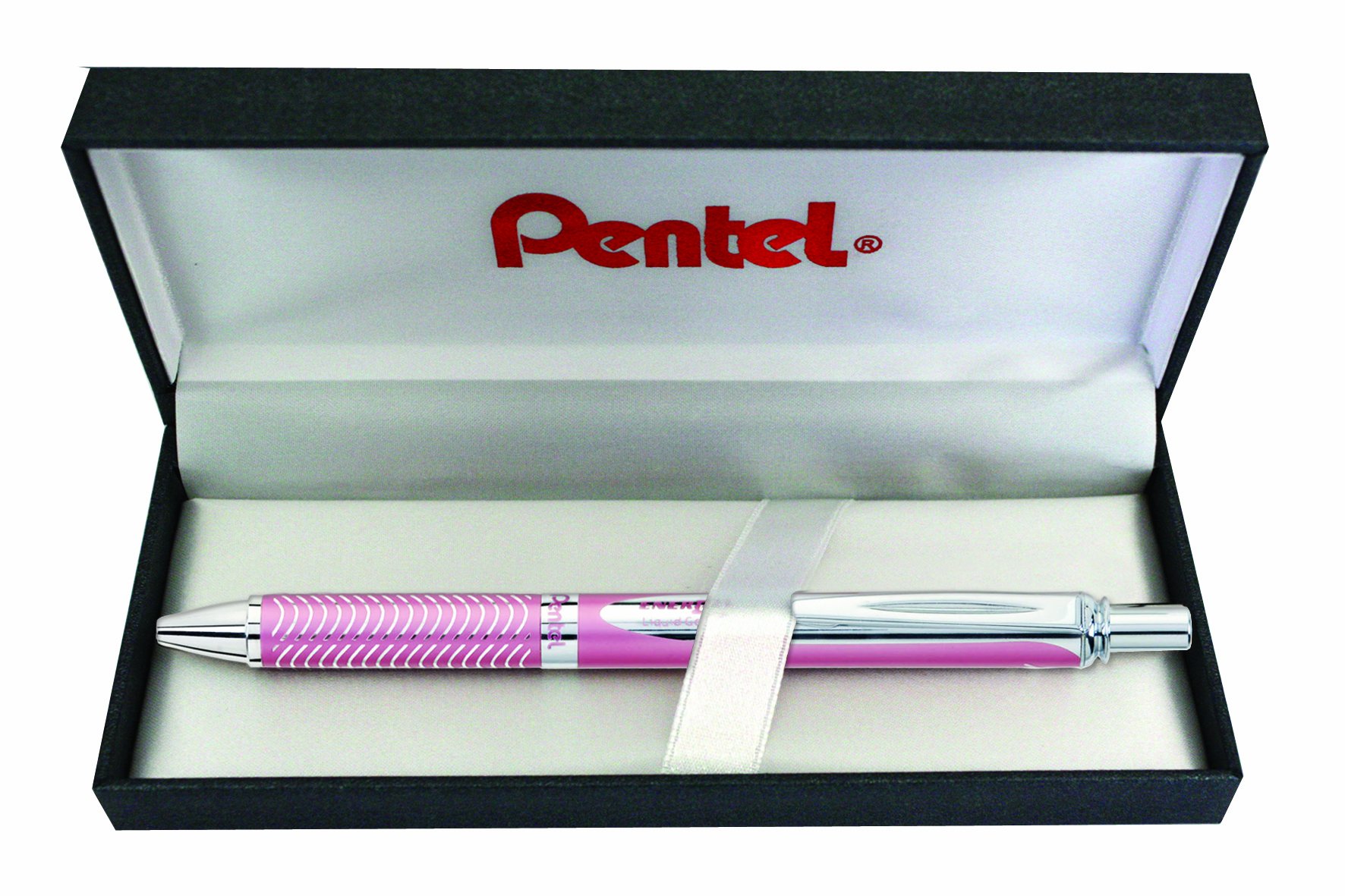 Pentel BL407P-BOX EnerGel Liquid-Gel-Roller Sterling with Case, Stroke Width 0.35 mm, Ball Diameter 0.7 mm, Rose and Black
