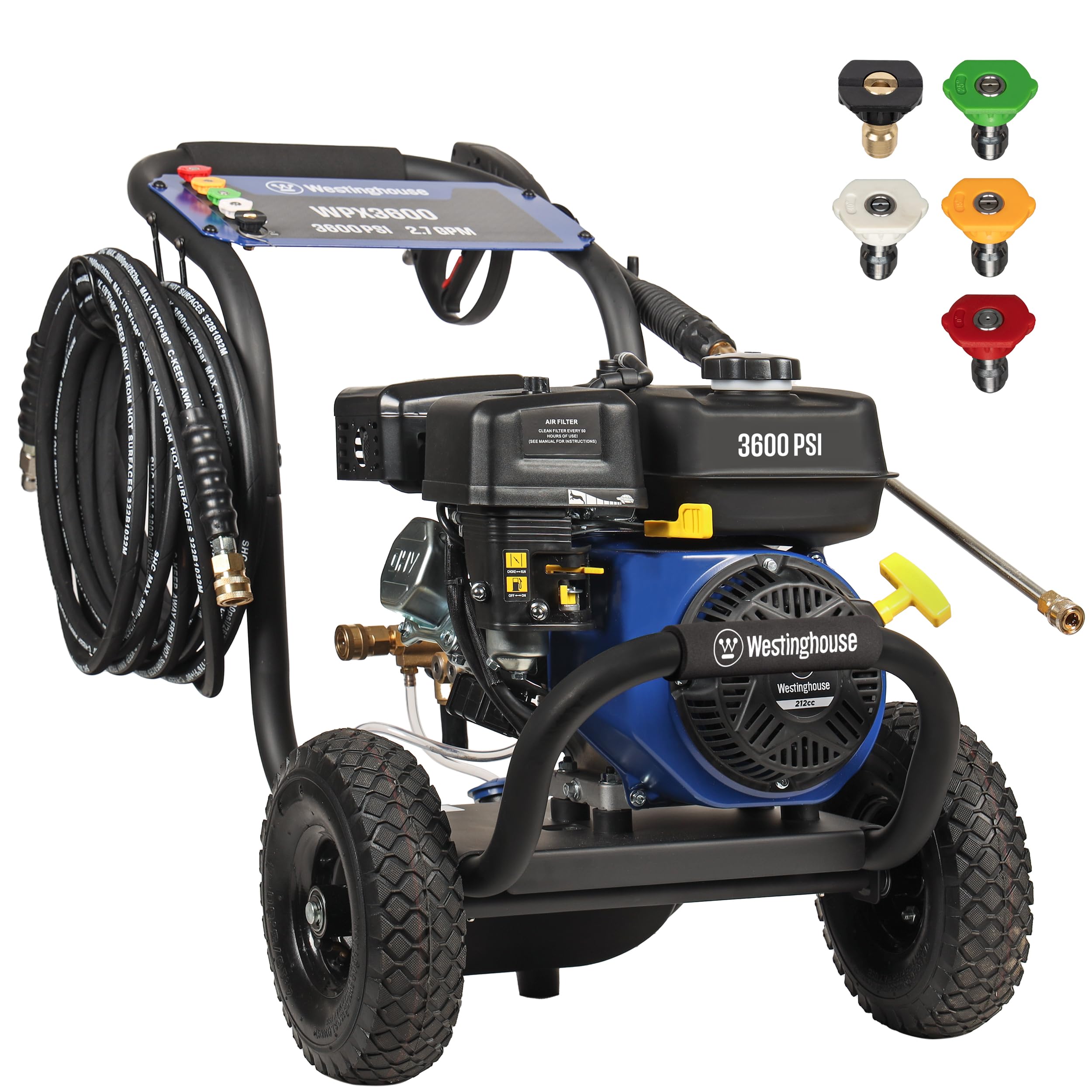 Westinghouse WPX3600 Gas Pressure Washer, 3600 PSI and 2.7 Max GPM, Onboard Soap Tank, Spray Gun and Wand, 5 Nozzle Set, for Cars/Fences/Driveways/Homes/Patios/Furniture Image