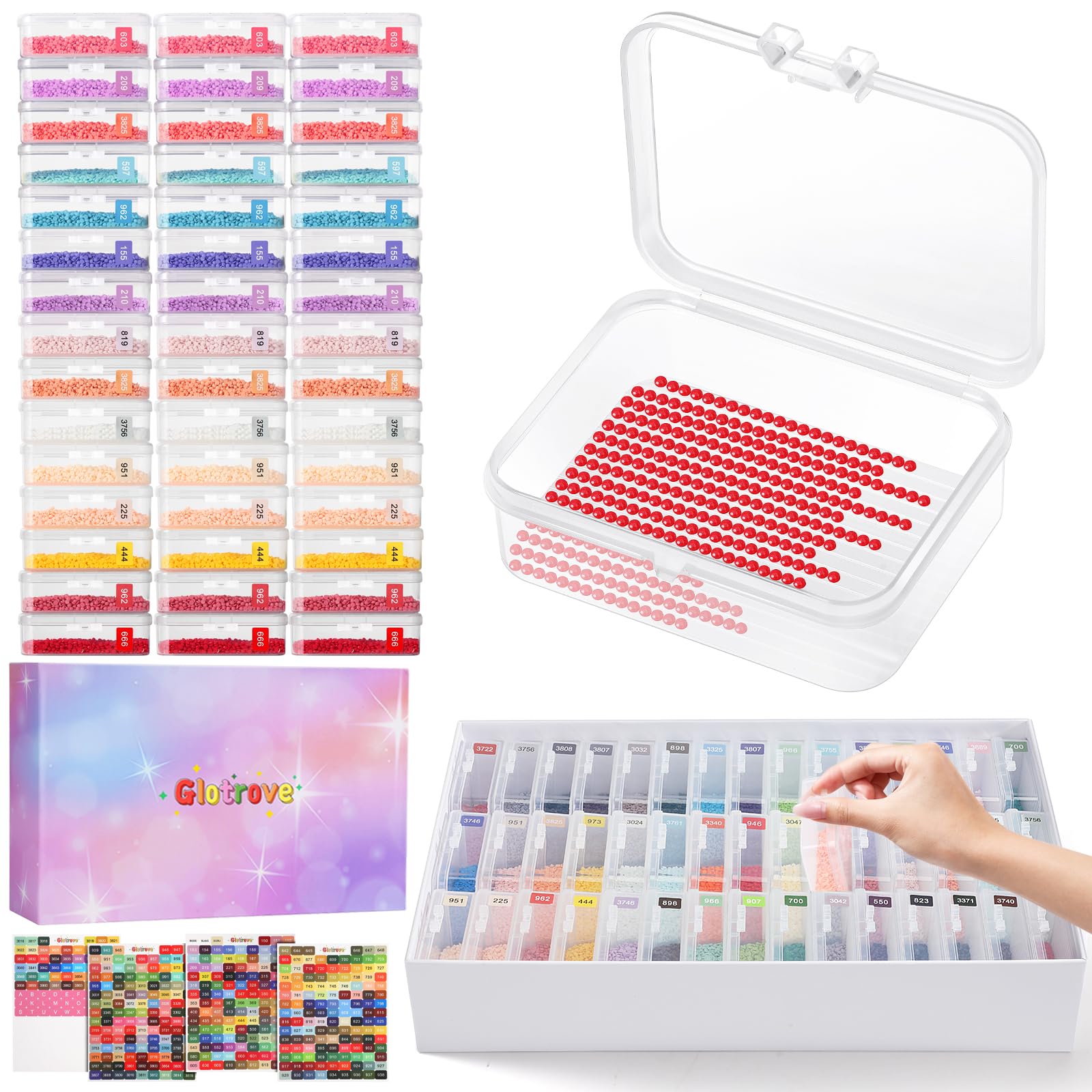 Photo 1 of ***SEE CLERK COMMENTS*** Glotrove Diamond Art Storage Containers Trays, 45pcs Diamond Painting Trays with Lids, 2-in-1 Beads, Gems & Drills Storage and Line-Up Accessories for Diamond Painting