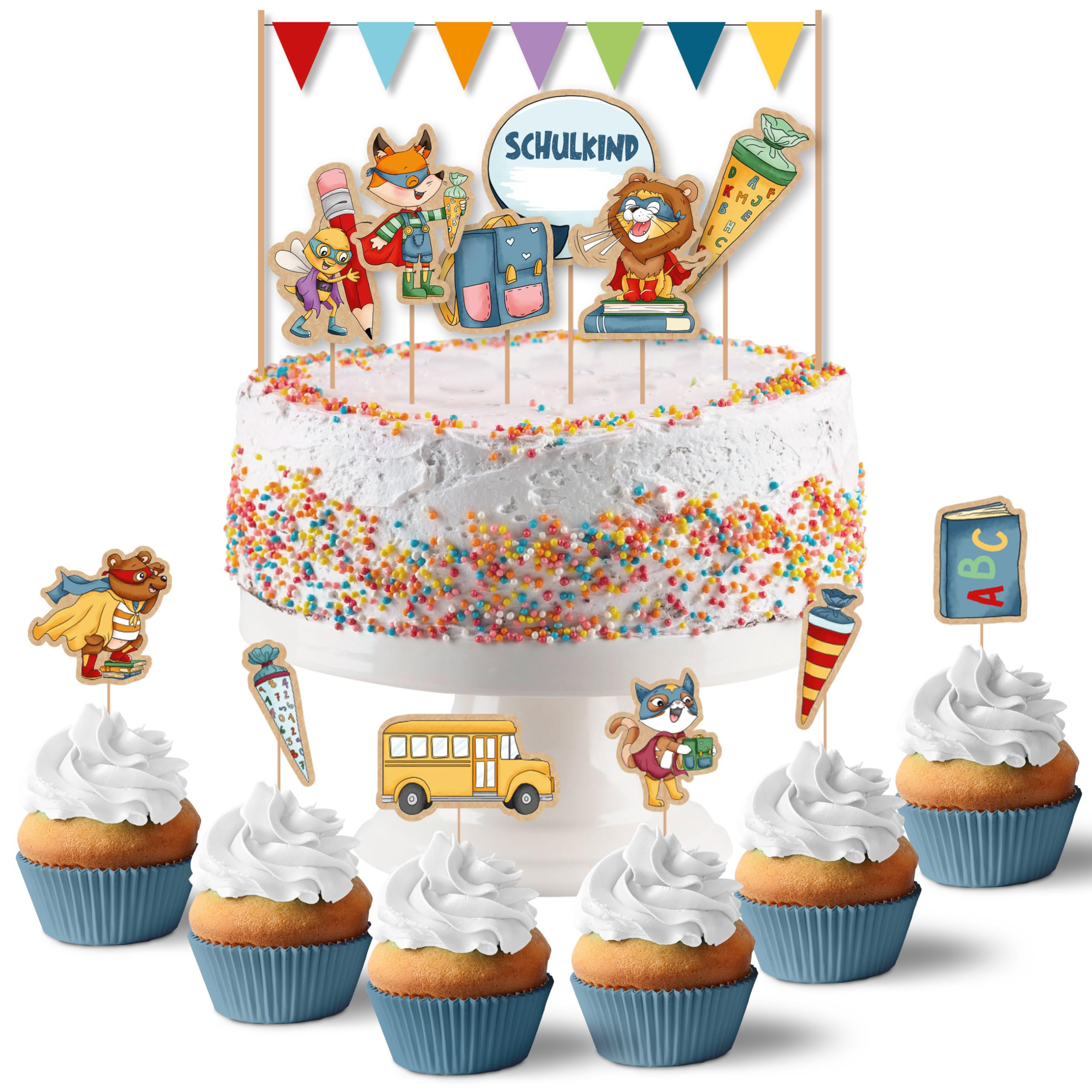 Papierdrachen Cake Topper Superhero Animals - Cake Decoration Cake Topper 19 Pieces - Decor Pics for School Cakes - School Party Cake Decoration - Set of 4