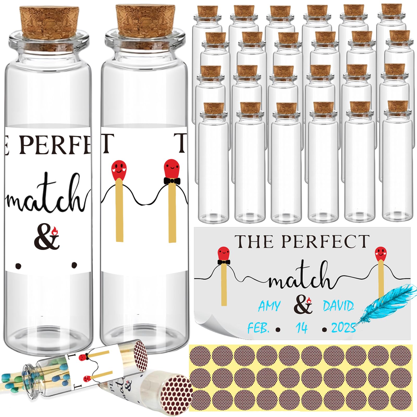 Photo 1 of **INCOMPLETE, SEE NOTES** Ayidawedo 26 Set of Empty Match Jars With Cork Top And 30 Striker Stickers and 30 DIY Wedding Themed Stickers.DIY Bulk Glass Match Holder,Suitable for Guest Gifts,Bridal Shower Party Favors.