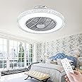 HUMHOLD Low Profile Ceiling Fan with 3-Color Dimmable Light, 20" Modern Enclosed Multi-Speed Bladeless Ceiling Fans and Remote Control, for Bedroom/Dining Room/Kitchen Flush Mount…
