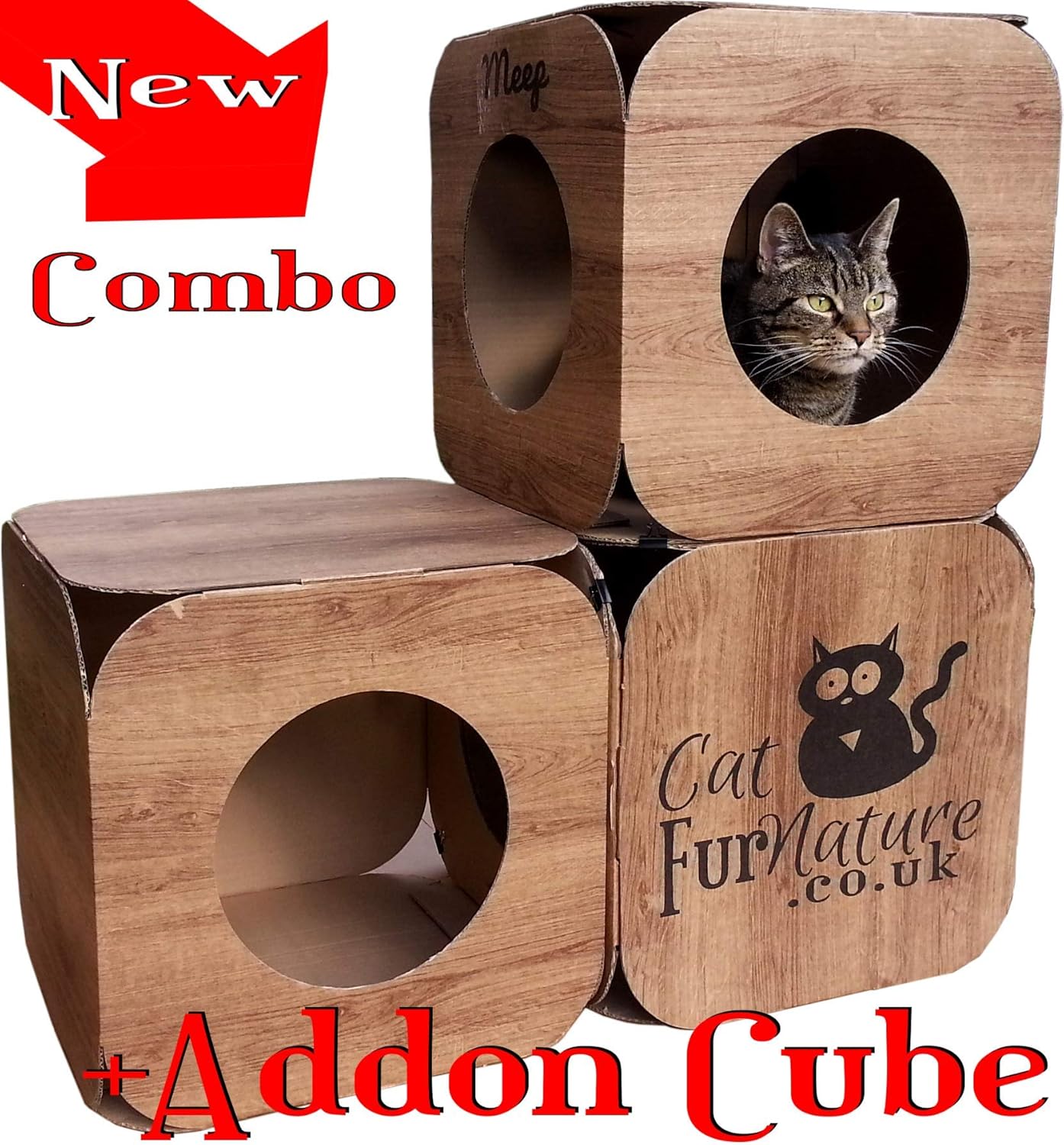 Cubo de Gato de cartón (3 Agujeros) Efecto Madera: Amazon.es: Productos para mascotas