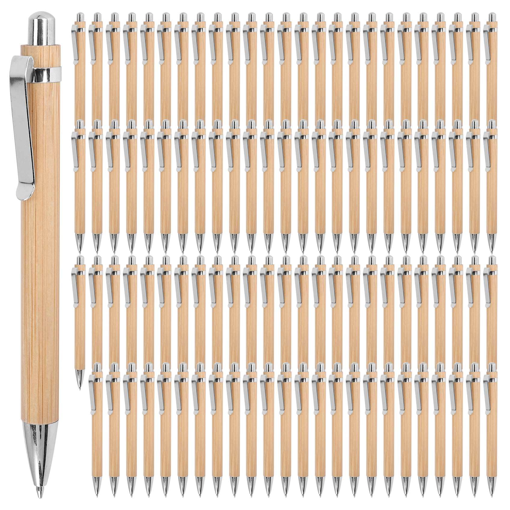 Tagtight 100 Pcs Bamboo Retractable Ballpoint Pens, Blue Ink, 1.0mm, Ideal for School, , Gifting