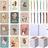 Kosiz 24 Pcs/12 Set Positive Affirmation Gifts Gratitude Spiral Notebooks with Pens Motivational Encouragement Notepads Daily Affirmations Journal for Women Valentine Galentine Gifts (Plant)