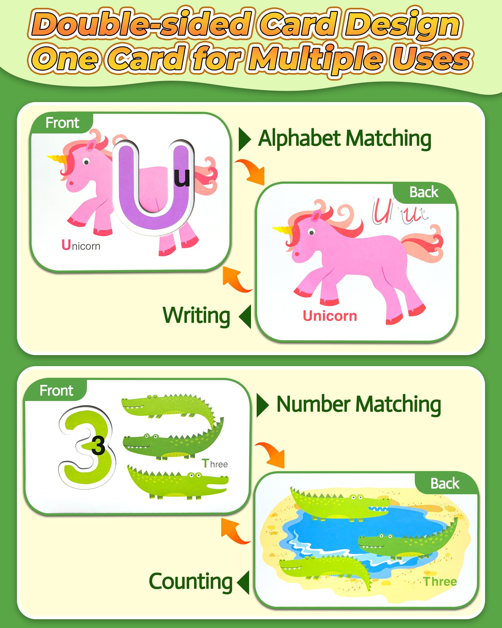 Alphabet Flash Cards, ABC Learning Toys for Kids 3-5, Wooden Letters Number Blocks Sight Words Matching Game, Toddler Preschool Learning Activities, Montessori Educational Toys for 3+ Year Old