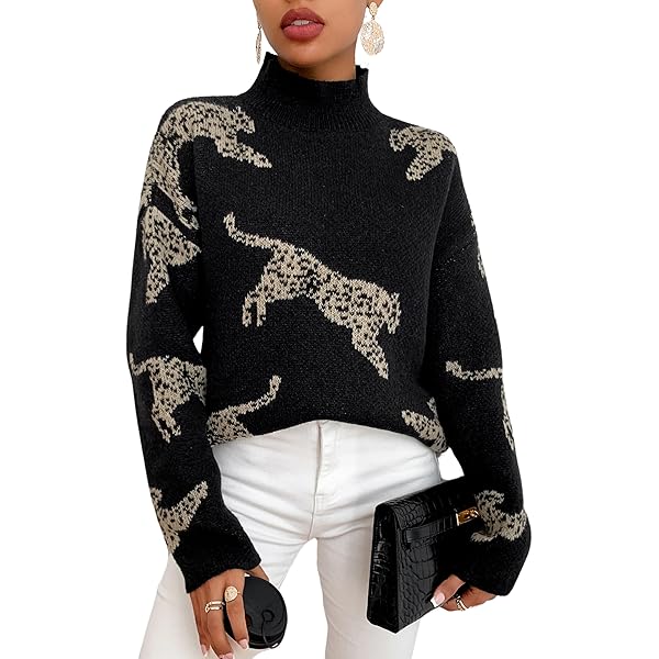 MEOKIM Women's Leopard Print Sweater Y2K Leopard Print