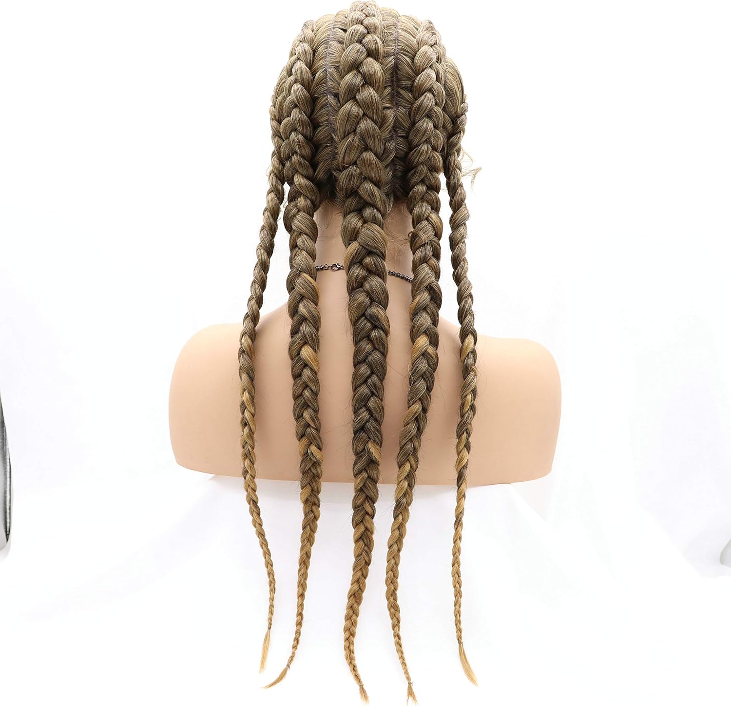 xiweiya Long Mixed Blonde Brown Braided Wig 5xTwist Box Braids Hairstyles Cornrow Braid Wig with Baby Hairs Afro Braids Crochet Braids Xpression Braiding Hair For Women 32inch - Image 3