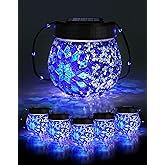 Mosaic Solar Lights Outdoor 6 Pack, Solar Hanging Lanterns Christmas Halloween Gifts for Women Mom Grandma, Waterproof Glass Globe Lights, Garden Patio Decor for Yard, Tree, Balcony, Cold