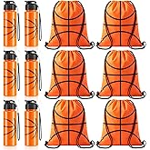 Olgaa 12 Pcs Basketball Party Favors Include 6 Pcs Water Bottle 20 oz 6 Pcs Drawstring Bag Sports Themed Reusable Drink Bottles Bulk Accessories for Players Lovers Team Gifts (Basketball)
