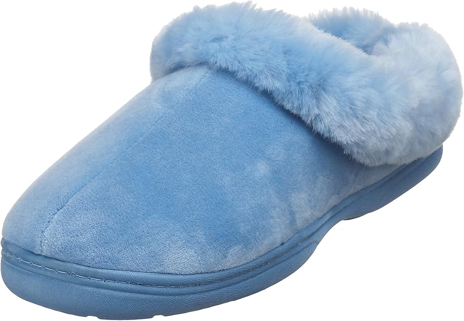 Dearfoams Women's Microfiber Velour Clog Slipper blue Size 4 UK