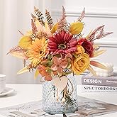 MARTINE MALL Artificial Dahlia Flowers with Vase, Silk Fall Flowers in Vase - Fall Decor for Home Centerpieces, Thanksgiving Party, Rustic Wedding