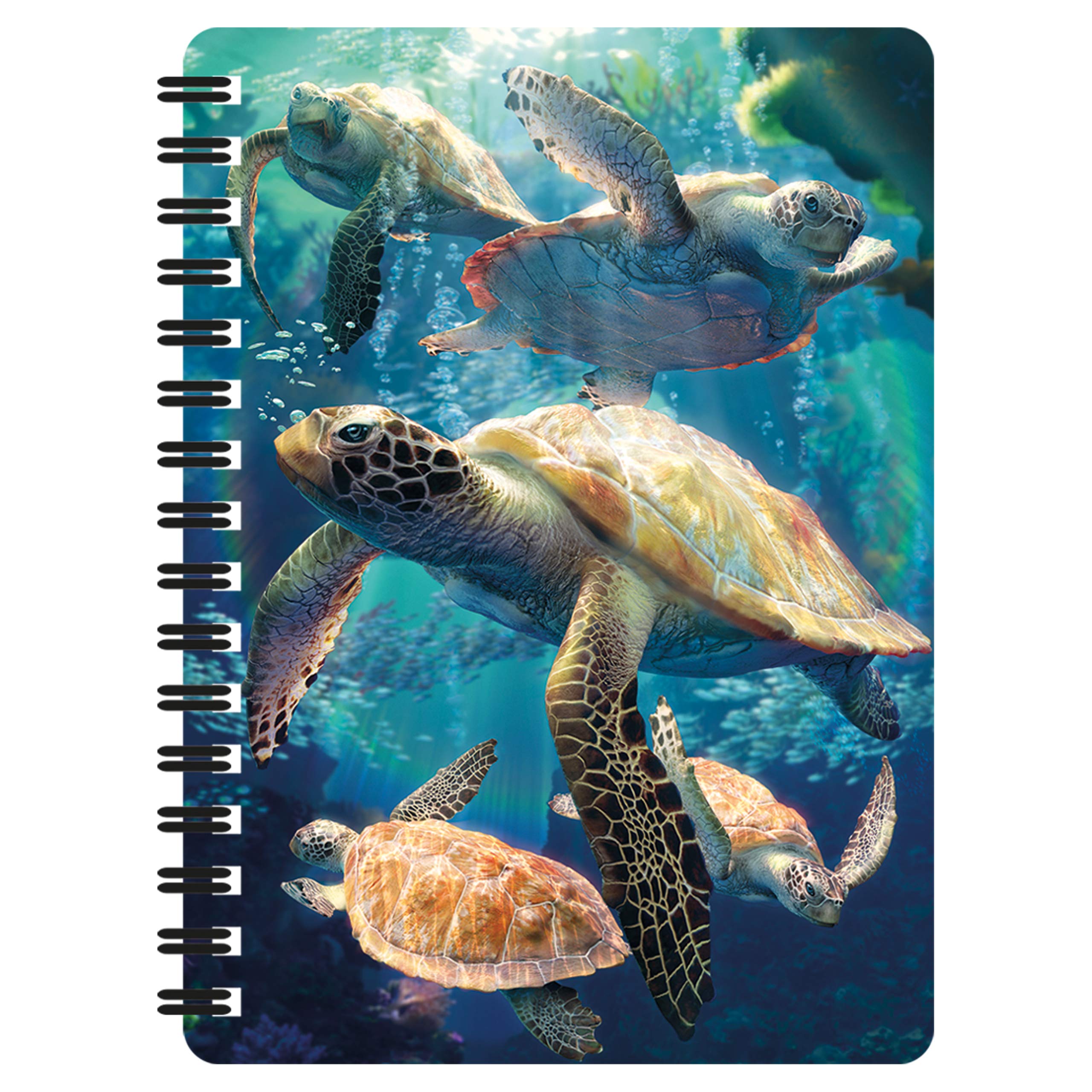 3D LiveLife Jotter - Sea Turtle Swim from Deluxebase. Spiral Bound A6 Notebook with 80 Plain Recycled Pages. Pocket Sized Animal Notepad, Journal or Drawing Book with Ocean Cover