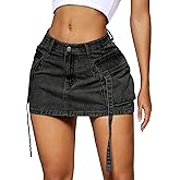 YZEGGO Womens Cargo Skirt Low Waist Button Denim Mini Skirt Summer Y2k Jean Skirt with Flap Pockets