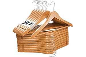 HOME IT Premium Wooden Hangers 20 Pack - Durable Non Slip Coat Hangers Heavy Duty- Natural Solid Wood Hangers - Clothes Hangers with Chrome Swivel Hooks - Great for Jacket, Dress, Suit Hangers, Home-It
