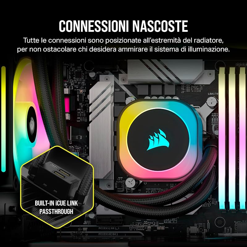 iCUE Link H115i RGB Dissipatore a Liquido per CPU - AIO da 280 mm - Ventole RGB QX140 - Compatibile con Intel LGA 1700, AMD AM5 - Hub di Sistema iCUE Link Incluso - Nero
