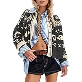 MISSACTIVER Floral Print Button Down Cardigan Sweaters for Women Long Sleeve V Neck Open Front Knit Crop Tops Fall Jacket