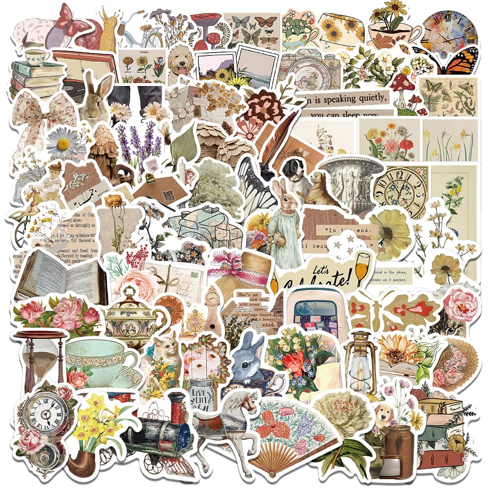 100 PCS Vintage Stickers Pack - Waterproof Vinyl Aesthetic Stickers for Journals, Scrapbooks, Laptops, Water Bottles, Phone Cases | Retro Nature Theme for Adults & Teens
