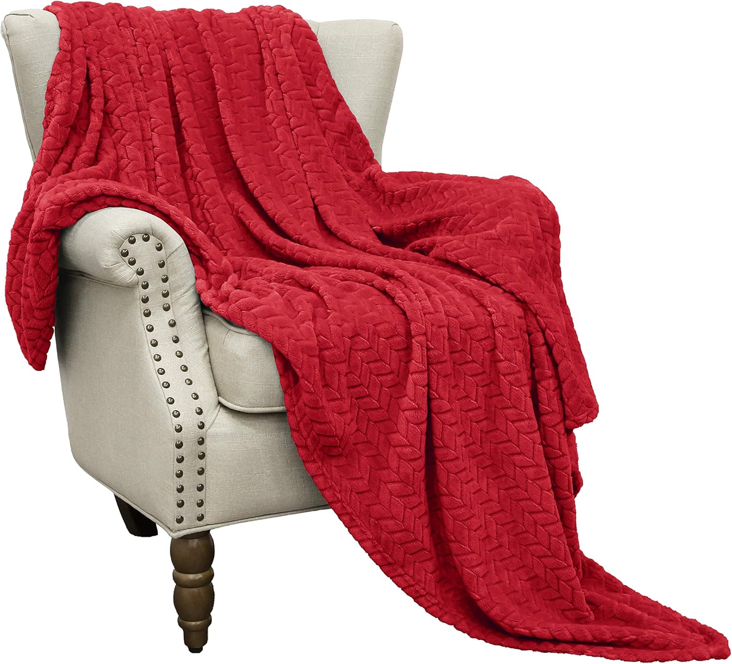 Exclusivo Mezcla Large Flannel Fleece Throw Blanket, Jacquard Weave Leaves Pattern (50" x 70", Pink) - Soft, Warm, Lightweight and Decorative: Home & Kitchen