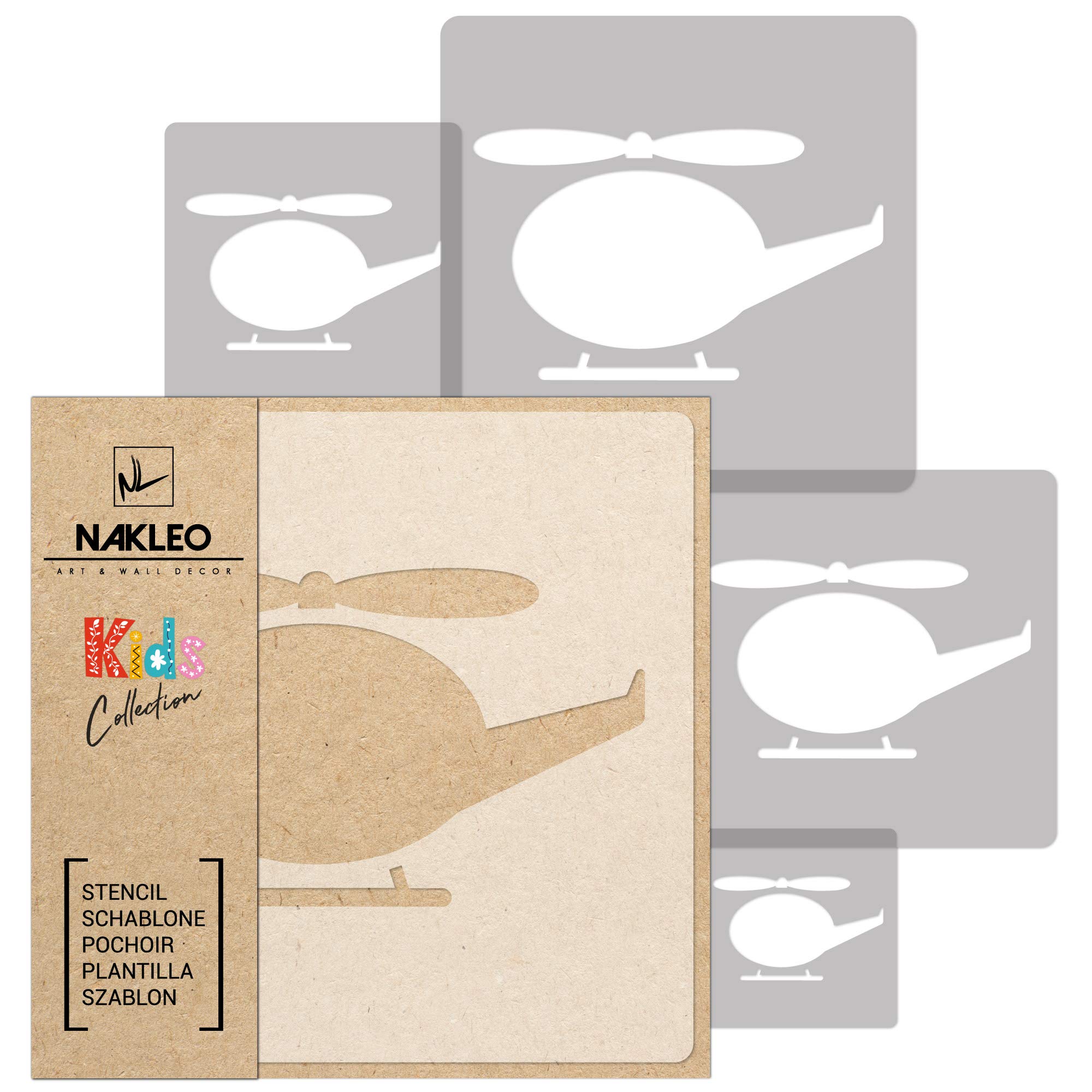 NAKLEO Painting Stencils Set for Nursery Room, 5 Pcs Templates 9x9 to 34x34cm Helicopter Chopper Flight, Plastic and Reusable Drawing Stencils, Decor, Craft DIY Wall Furniture