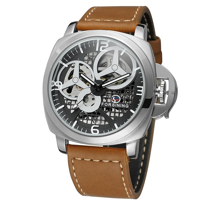 FORSINING Men's High-end Automatic Self-Wind Leather Strap Skeleton Analogue Watch