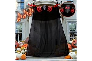 Moon Boat 13.94ft Halloween Ghost Hanging Activated Decorations with LED Light-up Red Eyes&Voice, Scary Creepy Indoor Outdoor Decor(Batteries Not Included)
