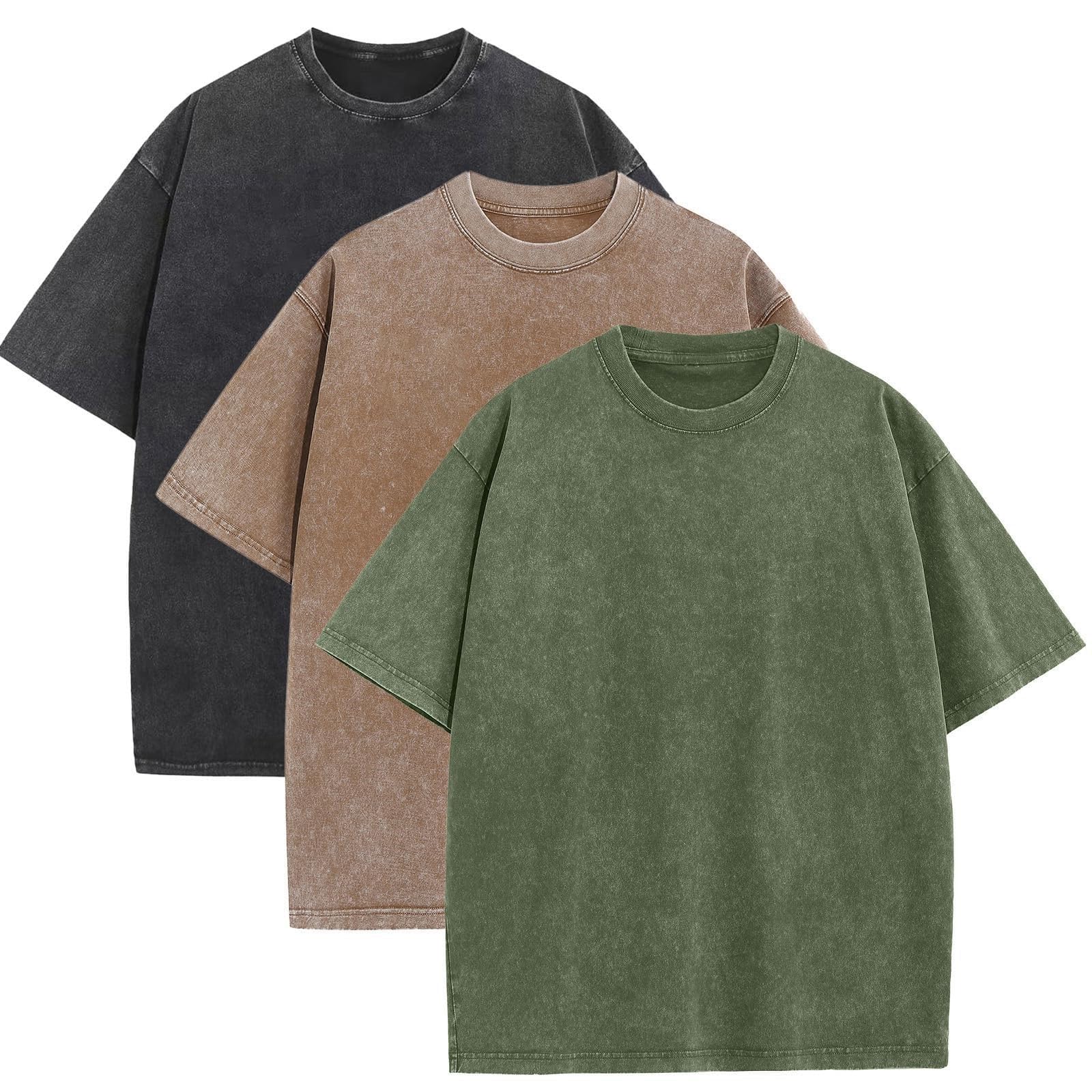 3 Pack Men's Oversized Cotton T-Shirts Loose Fit Vintage Tee Short Sleeve Casual Tshirts Solid Tops(BKCFAG,2XL) Image