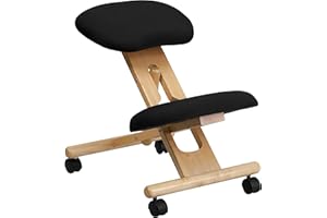 Flash Furniture Posey Mobile Wooden Kneeling Office Chair for Improved Posture, Height-Adjustable Ergonomic Office Kneeling Chair, Natural/Black