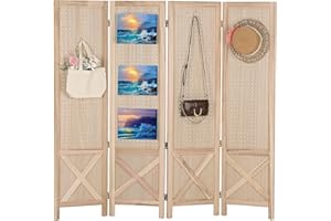 Wnutrees 4 Panel Pegboard Display, 5 Ft Wood Folding Privacy Screens Room Divider, Portable Freestanding Display Board for Craft/Art Shows, Retail, Events, Wall Organizer, Rustic Barnwood, Natural