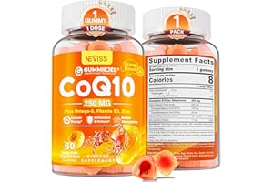 NEVISS Sugar-Free CoQ10-250mg / 500mg Filled Gummies - Plus Omega-3, EPA + DHA, B3 & Zinc - Ultra Co Q-10 Supplements for Hear-t Health, Cellular Energy, Antioxidant Support, Up to 60 Day Supply, Vegan 60Cts