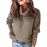 Libsorge Womens Oversized Turtleneck Sweaters Spring 2026 Lightweight Thin Ribbed Knit Button Cropped Pullover Top