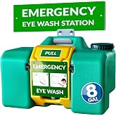 MAASTERS 8 Gallon Portable Eye Wash Station, OSHA-Compliant, Wall-Mounted | 15 Minutes of Water Flow, Mirror &amp; Emergency Sign Included