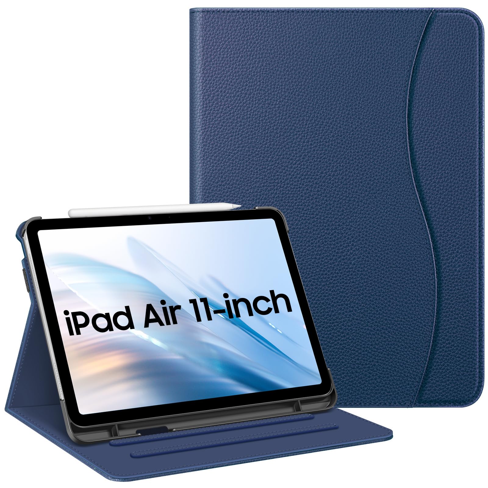 FINTIE Case for iPad Air 11 Inch M4 (2026)/M3 (2025)/M2 (2024), iPad Air 5th Generation (2022) 10.9 Inch - [Multi-Angle ] Folio Stand Protective Cover with Pencil Holder & Pocket, Navy — image 1