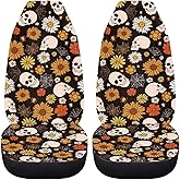 Drydeepin Halloween Gothic Skull Car Accessories Car Seat Covers Front Seats Only Hippie Daisy Retro Auto Seat Protectors Universal Fit Truck SUV Van Spider Web Bucket Car Cushion Covers Set
