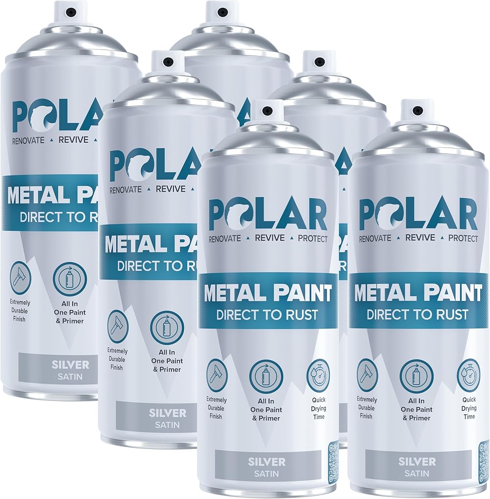 Polar Direct to Rust Metal Spray Paint Satin Silver 6x400ml Durable All-in-One